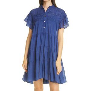 Isabel Marant Étoile Lanikaye Tiered High-Low Cotton Dress in Indigo sz 12